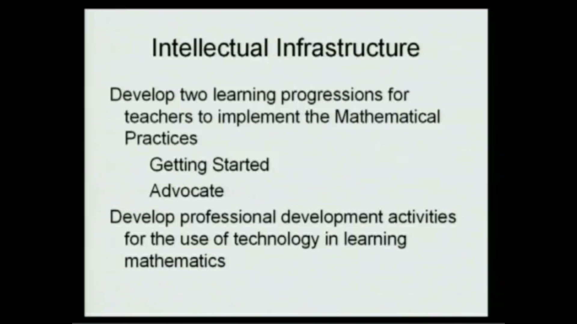 Critical Issues In Mathematics Education 2012: Teacher Education In View Of The Common Core, lecture 8 - Part 4: What infrastructure can support broad development and implementation of teacher training and support aligned with the Common Core? Thumbnail