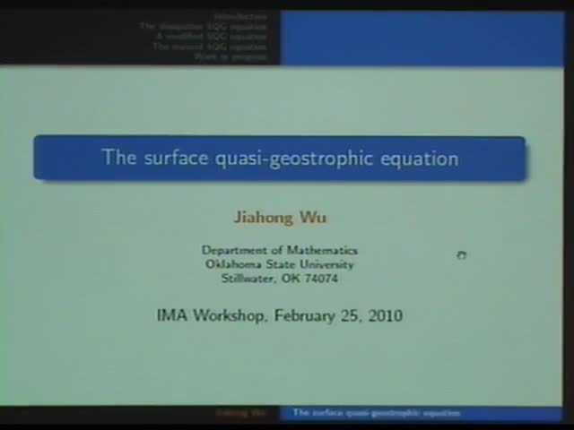 The surface quasi-geostrophic equation Thumbnail