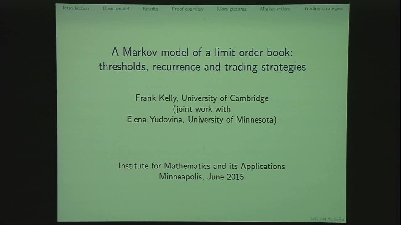 A Markov Model of a Limit Order Book: Thresholds, Recurrence, and Trading Strategies Thumbnail