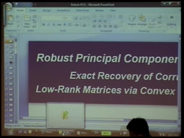 Robust principal component analysis: Exact recovery of
corrupted low-rank matrices via convex optimization Thumbnail