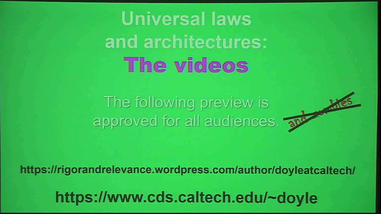 Universal Laws and Architectures: Theory and Lessons from Brains, Nets, Hearts, Bugs, Grids, Flows, and Zombies Thumbnail