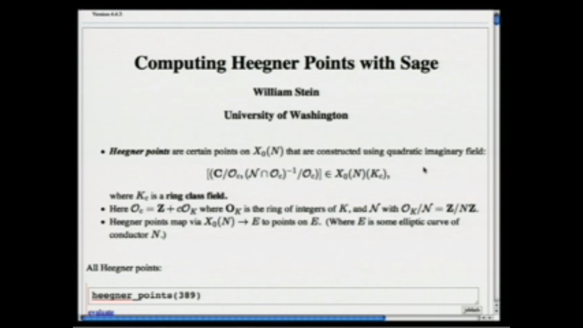 Computing Heegner points in Sage Thumbnail