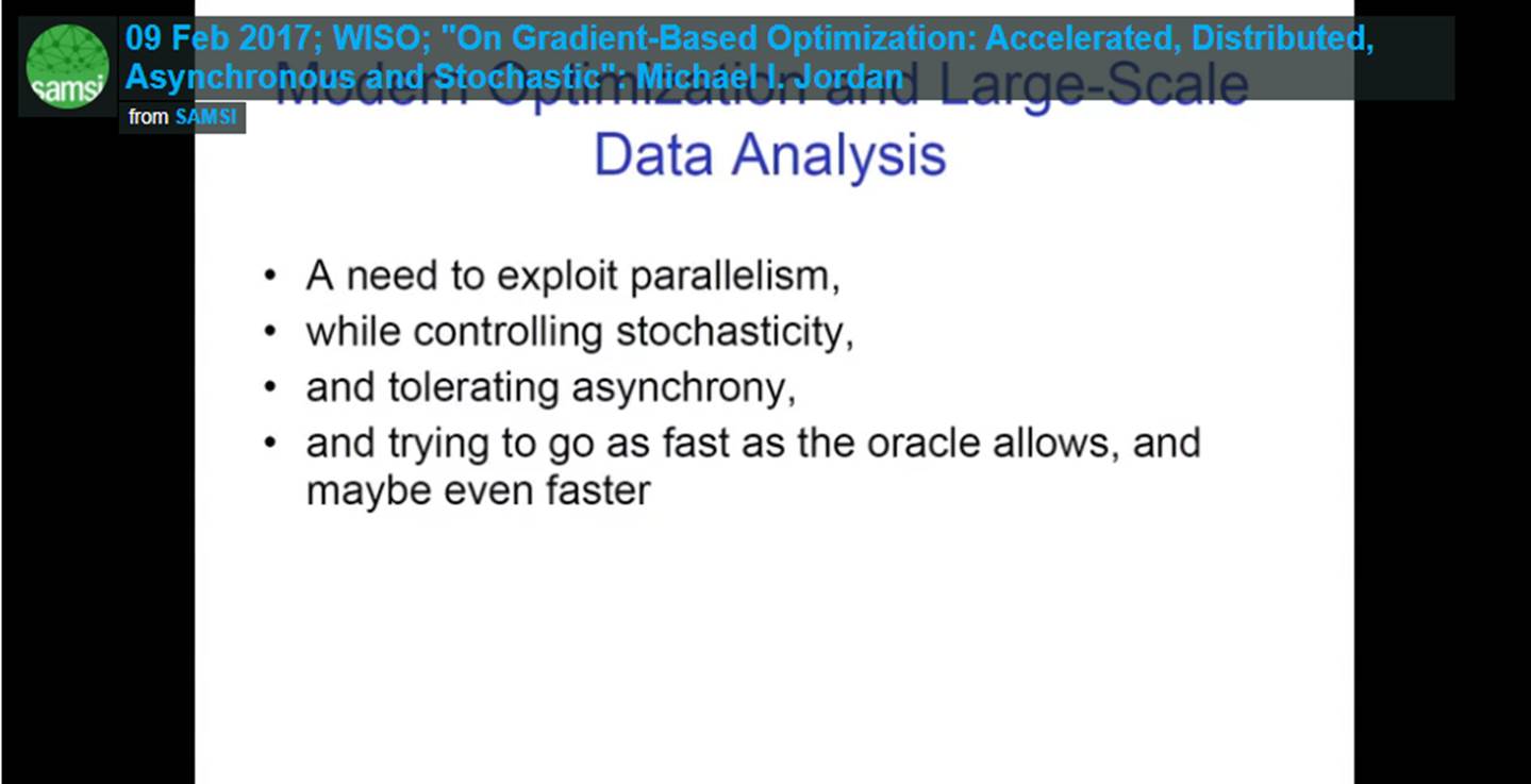 Optimization Program: Workshop on the Interface of Statistics and Optimization (WISO); Michael Jordan-WISO, On Gradient-Based Optimization: Accelerated, Distributed, Asynchronous and Stochastic Thumbnail