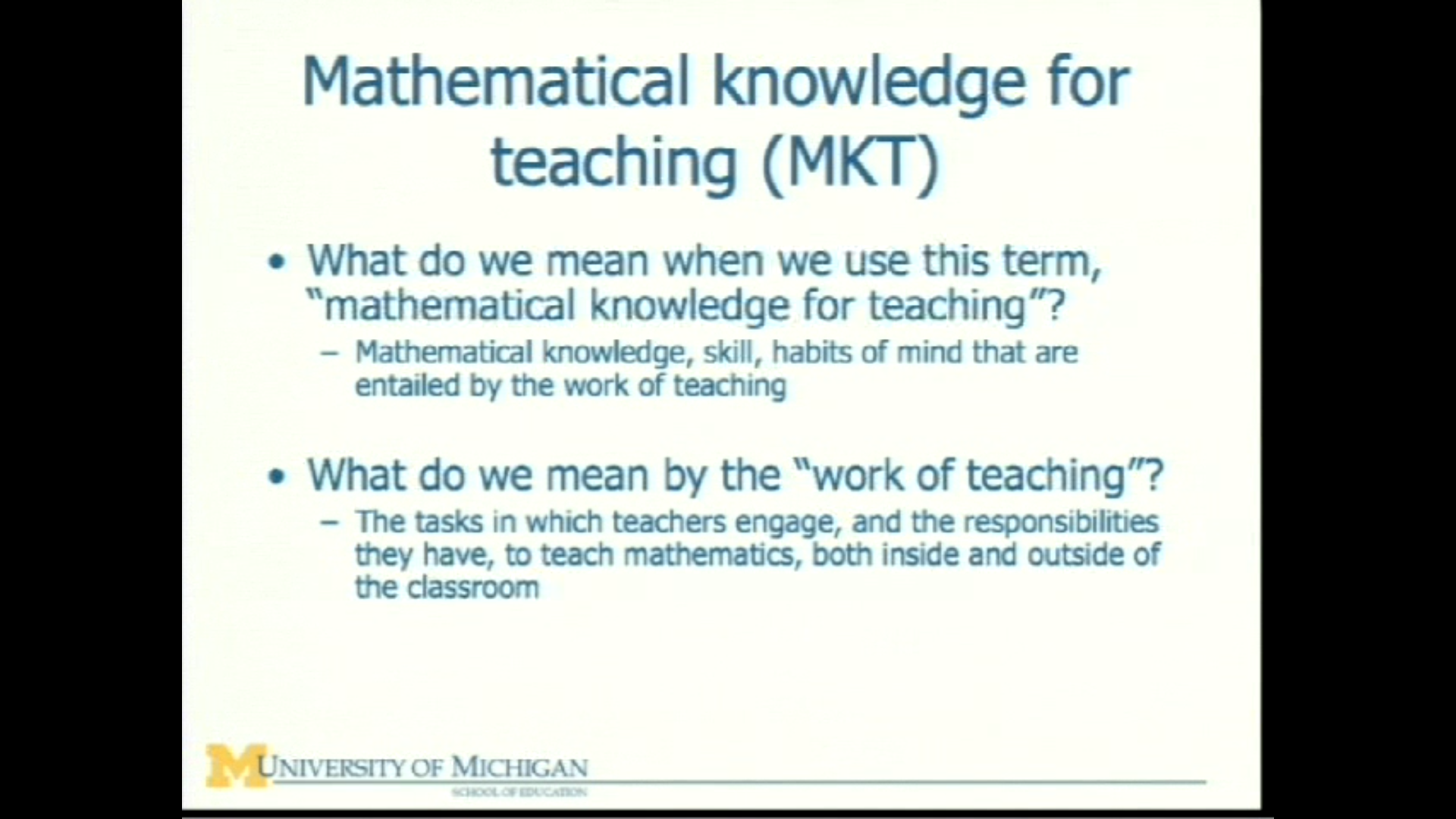 Learning Mathematical Knowledge for Elementary School Teaching at the University of Michigan Thumbnail