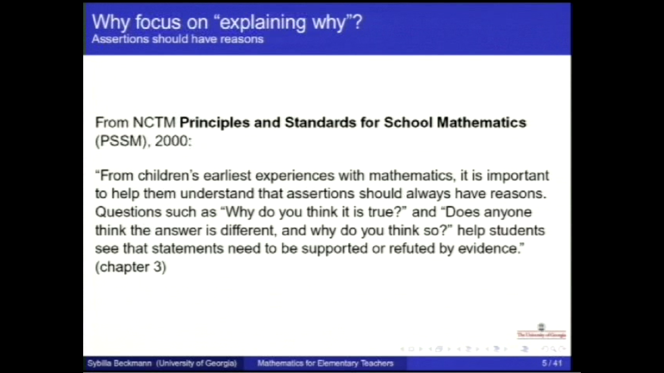 Mathematics for Elementary Teachers: A Focus on "Explaining Why" Thumbnail