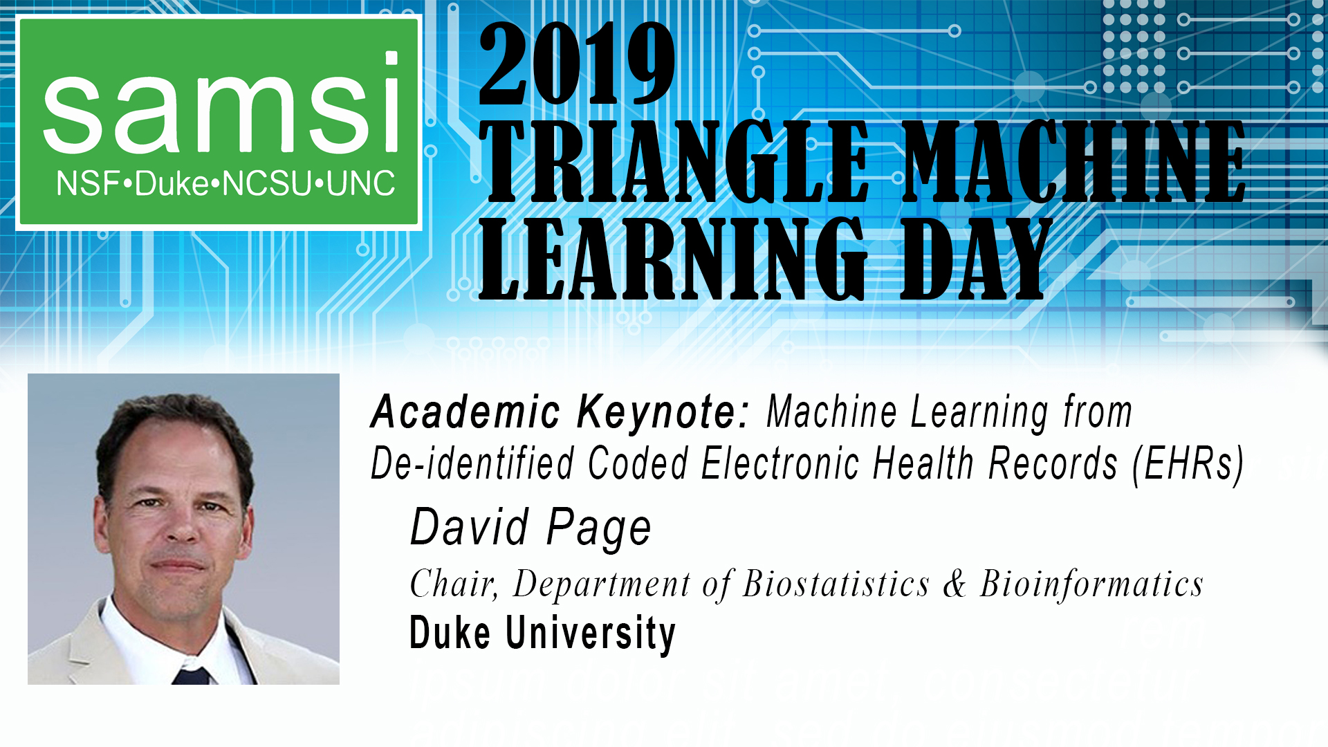 Deep Learning: Triangle Machine Learning Day - Machine Learning from De-IdentifiedCoded Electronic Health Records (EHRs), David Page Thumbnail