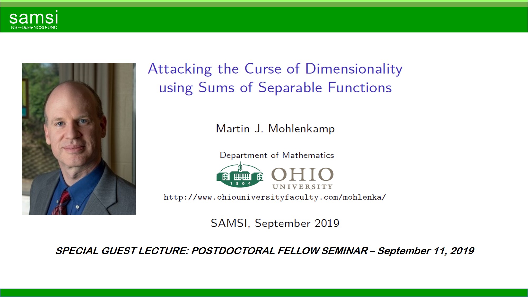 Special Guest Lecture: Attacking the Curse of Dimensionality, Martin Mohlenkamp Thumbnail