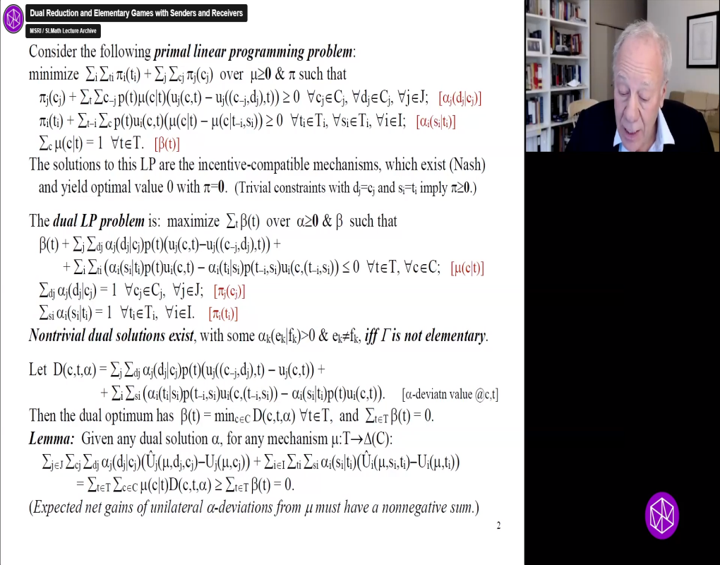 Algorithms, Approximation, and Learning in Market and Mechanism Design: "Dual Reduction and Elementary Games with Senders and Receivers" Thumbnail