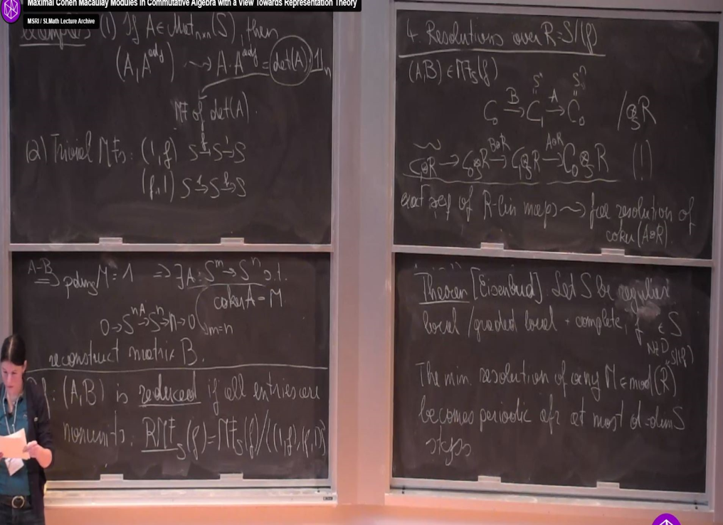 Introductory Workshop: Commutative Algebra: "Maximal Cohen Macaulay Modules in Commutative Algebra with a View Towards Representation Theory" Thumbnail