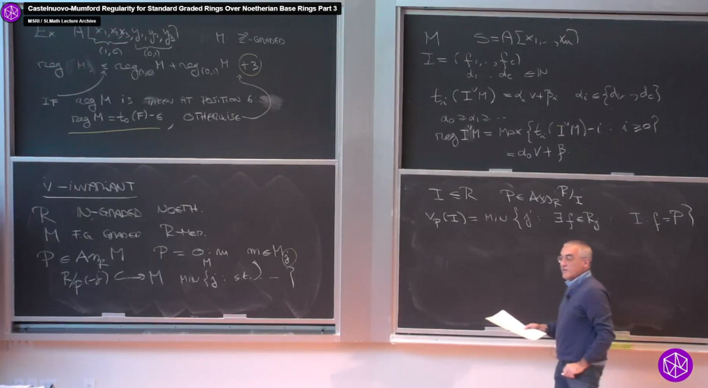 Introductory Workshop: Commutative Algebra: "Castelnuovo-Mumford Regularity for Standard Graded Rings Over Noetherian Base Rings-Pt 3" Thumbnail