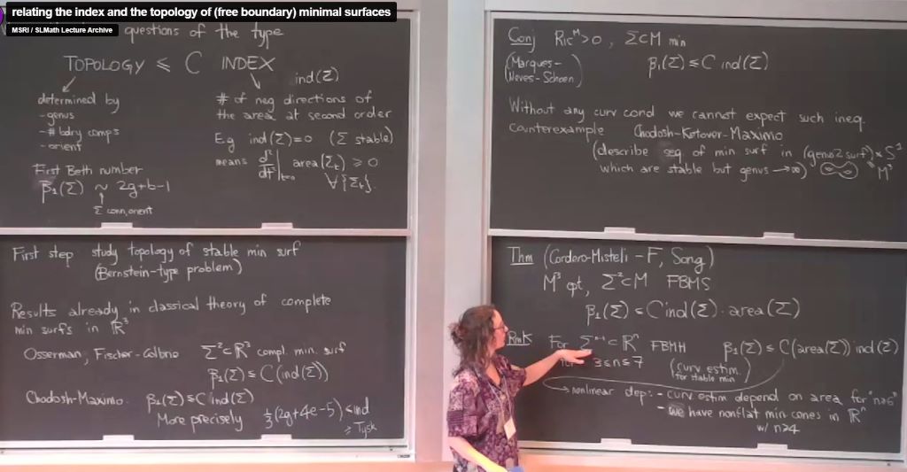 Connections Workshop: New Frontiers in Curvature & Special Geometric Structures and Analysis: Relating the index and the topology of (free boundary) minimal surfaces Thumbnail